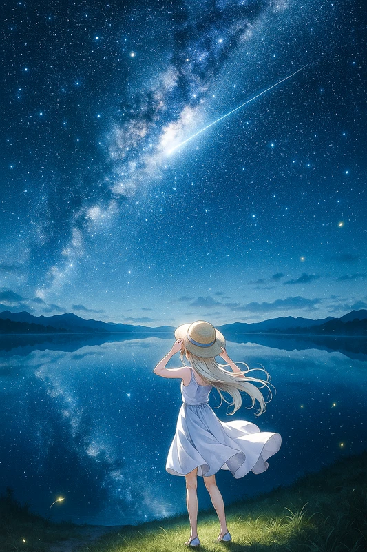 湖面に反射する星空｜AI作例とプロンプト紹介