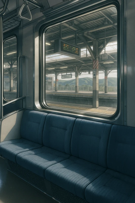 プラットフォーム|電車の車窓からの景色のプロンプト