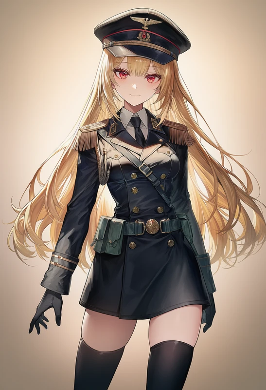 黒の将校風ダブルブレスト軍服を着た美少女AIイラスト