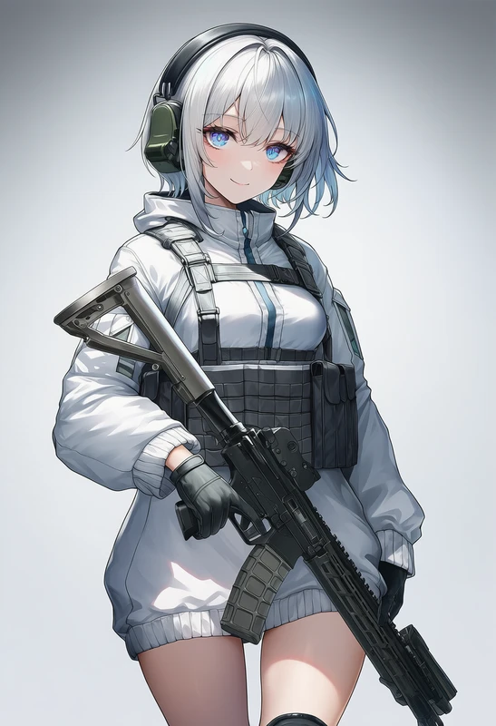白基調のタクティカル装備を着た美少女AIイラスト