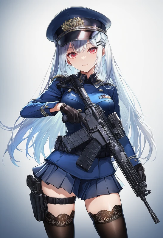 青の戦術系ミリタリー制服を着た美少女AIイラスト