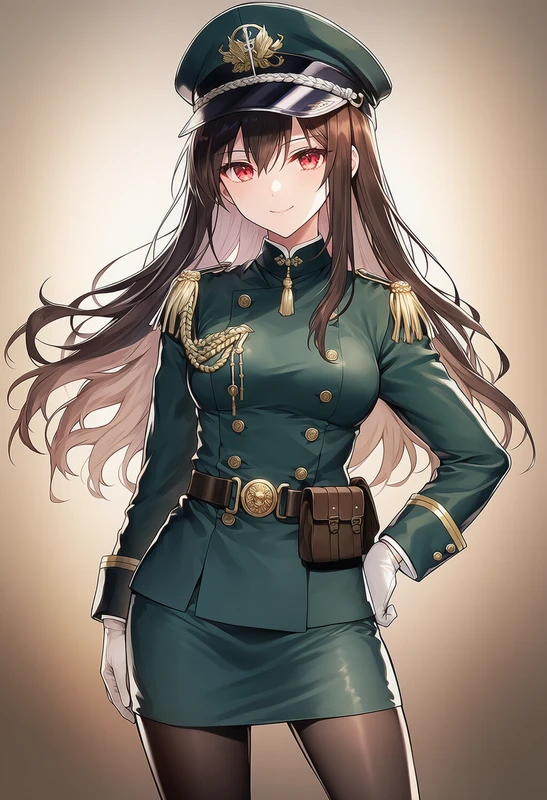 ダークグリーンの肩章付き将校服を着た美少女AIイラスト