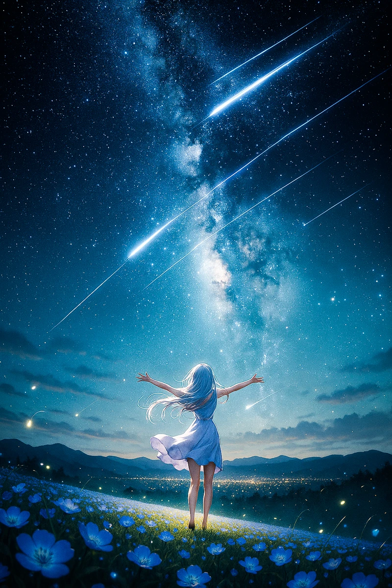 画面を横切る流星群｜AI作例とプロンプト紹介