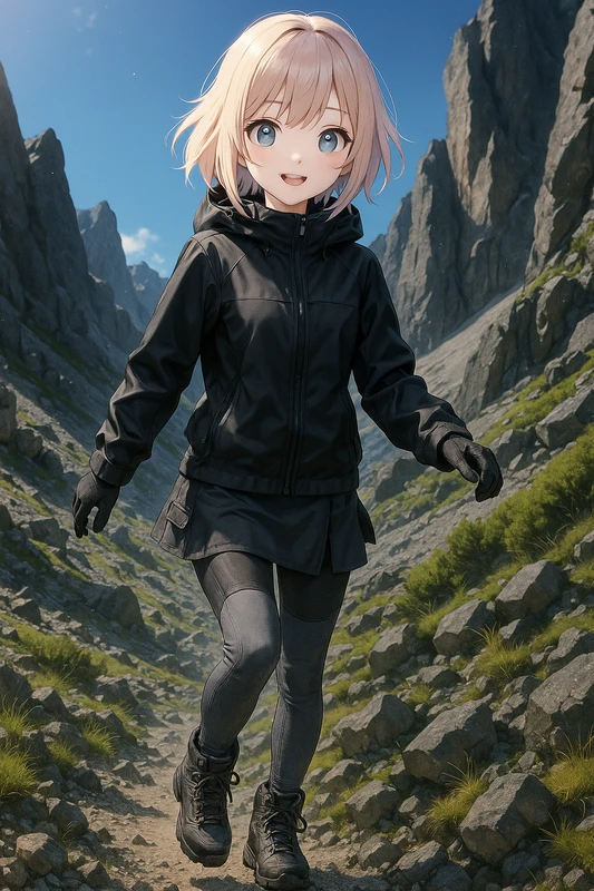 ブラック×テクニカルスカートコーデ|山ガールのプロンプト紹介