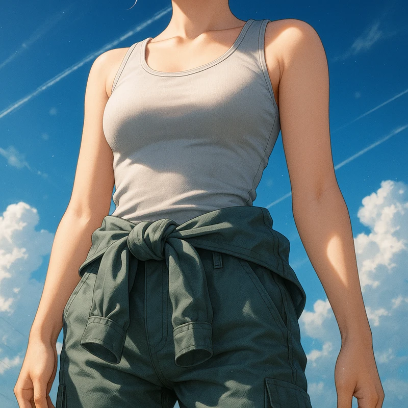 腰で袖を結んだ状態の作業着を再現したAIイラスト｜プロンプト紹介