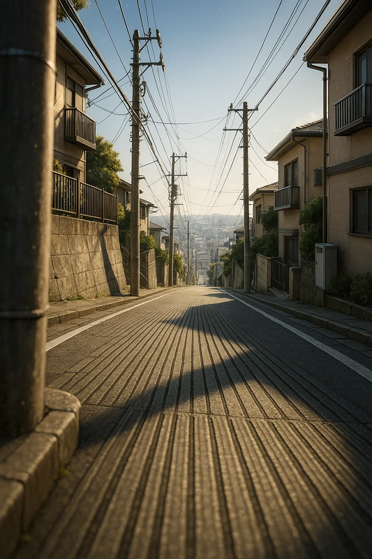 住宅街の坂道のAIイラスト｜プロンプト紹介