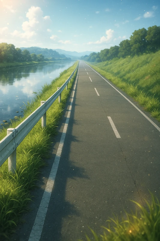 河川敷道路のAIイラスト｜プロンプト紹介