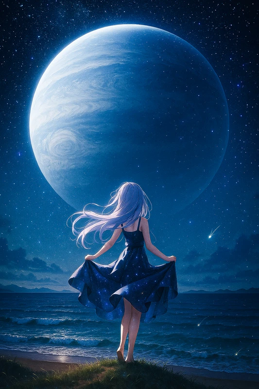 星空と巨大惑 -1｜AI作例とプロンプト紹介
