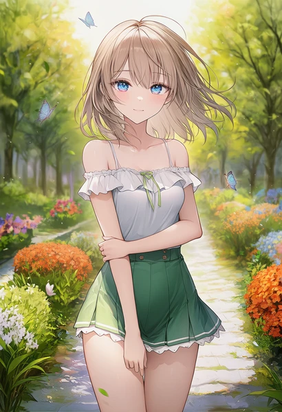 フラワーロードに立つ美少女AIイラスト作例