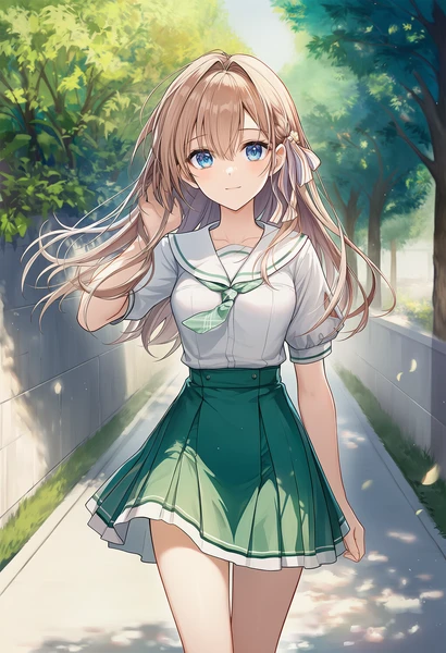並木道に立つ美少女AIイラスト作例