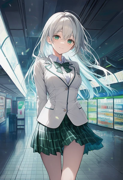 地下歩道に立つ美少女AIイラスト作例