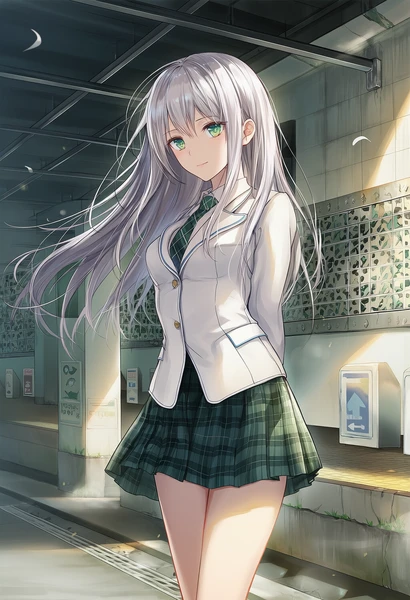 横断地下道に立つ美少女AIイラスト作例