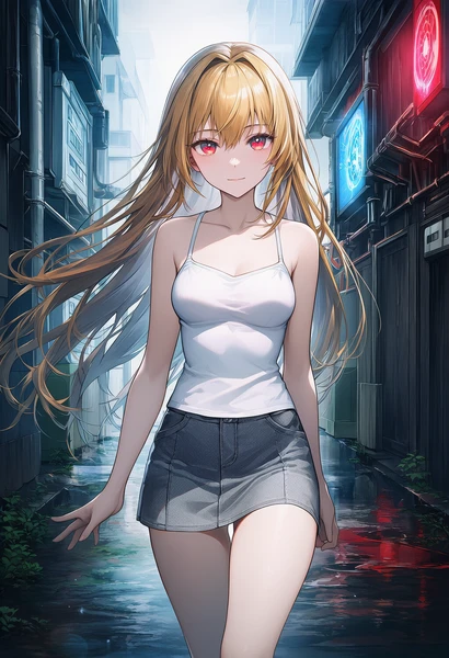 裏路地の道に立つ美少女AIイラスト作例