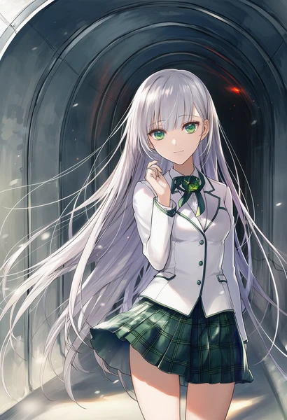 歩行者用トンネルに立つ美少女AIイラスト作例