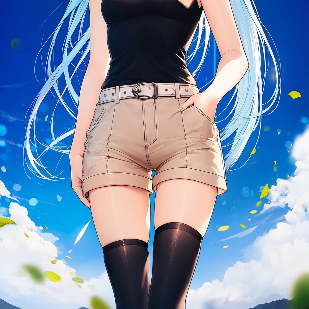 脚まわりをクローズアップした絶対領域のAI美少女イラスト|プロンプト紹介