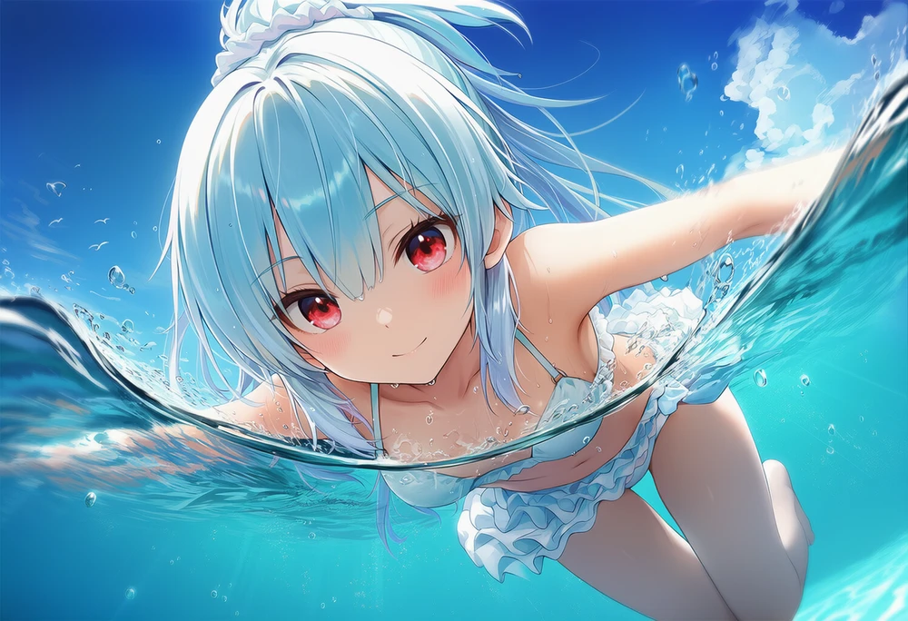 画像AIでバタフライ泳法を再現した美少女キャラクターイラスト