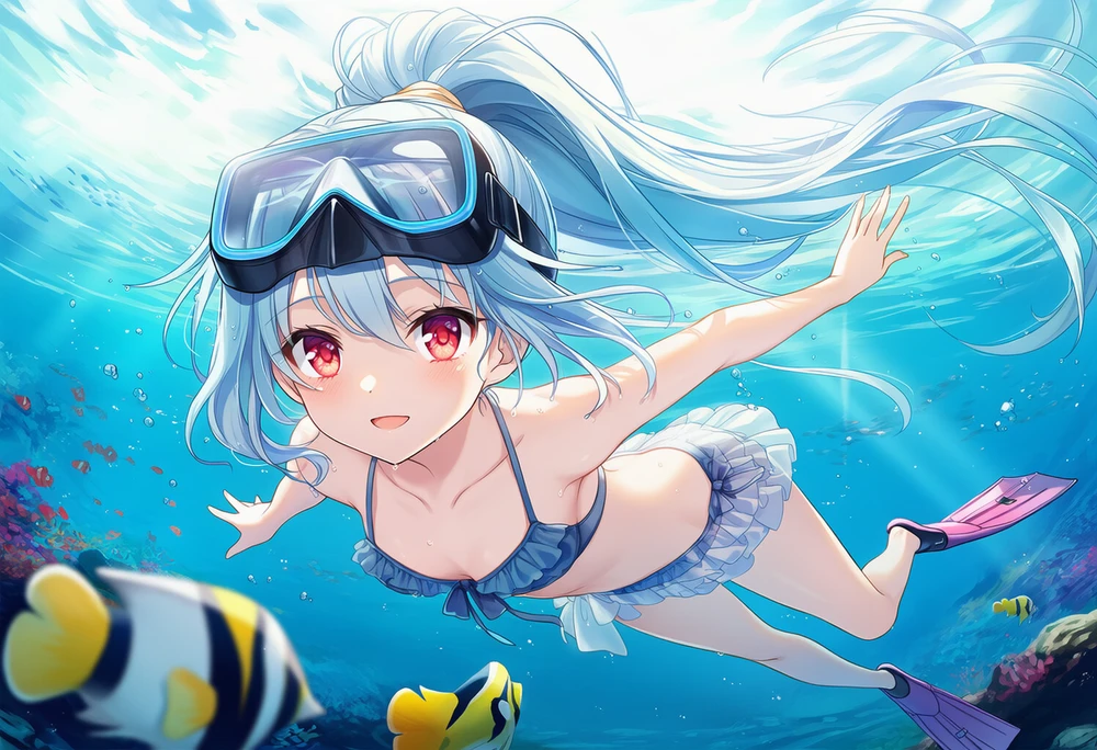 水中に潜る美少女のAIイラスト