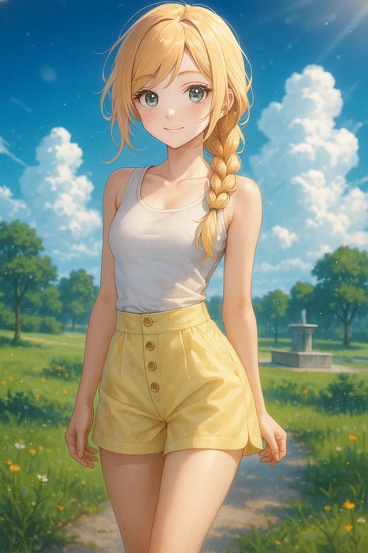 ボタン付きフロントショートパンツのプロンプト紹介|AIイラスト