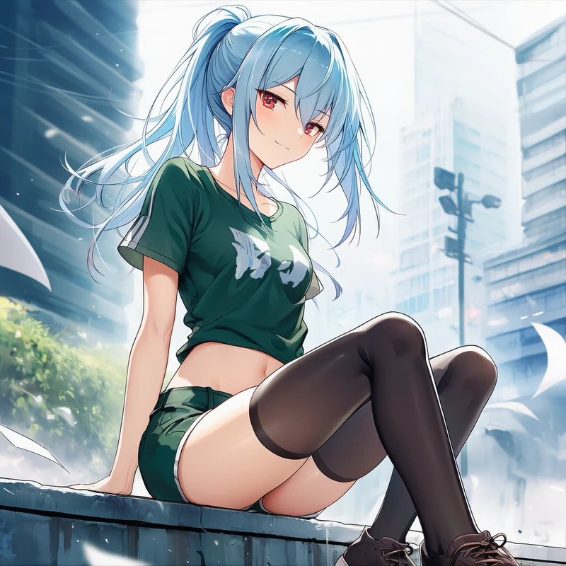 太ももの裏を見せる絶対領域のAI美少女イラスト-作例1|プロンプト紹介