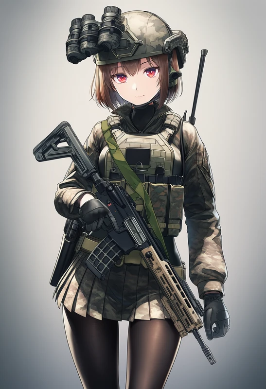 迷彩柄フル装備コンバットコーデを着た美少女AIイラスト