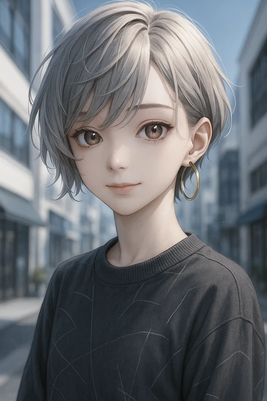 軽いウェーブショート|イケメン女子のAIイラスト作例