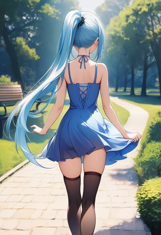 後ろから見える絶対領域のAI美少女イラスト|プロンプト紹介