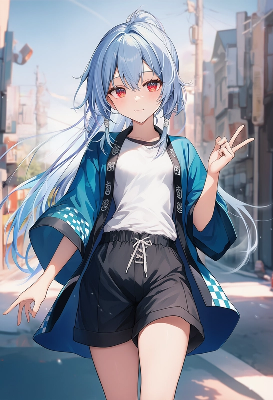 青いはっぴを着た美少女イラスト（NovelAI）作例