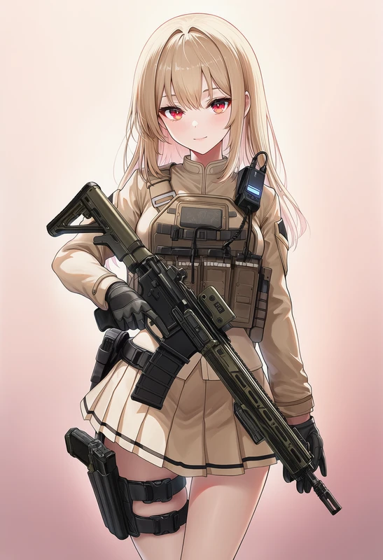 ベージュジャケットとプリーツスカートを着た美少女AIイラスト