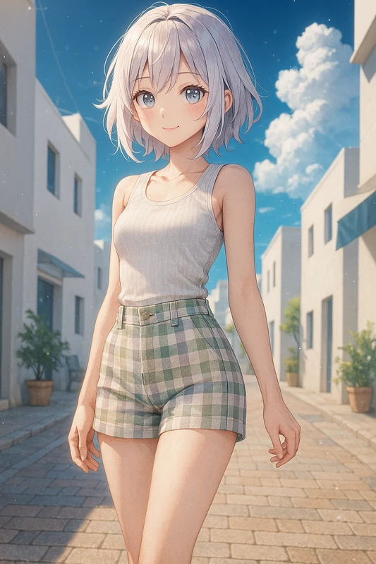 チェック柄ショートパンツのプロンプト紹介|AIイラスト