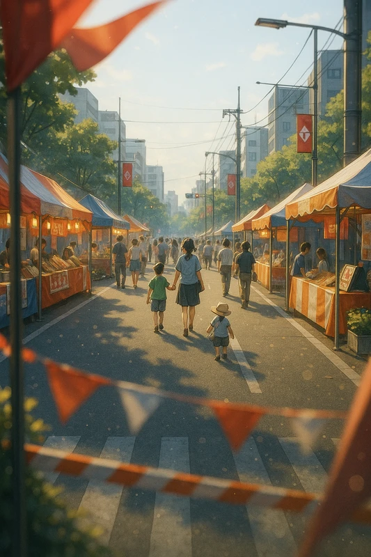 歩行者天国の道路のAIイラスト｜プロンプト紹介