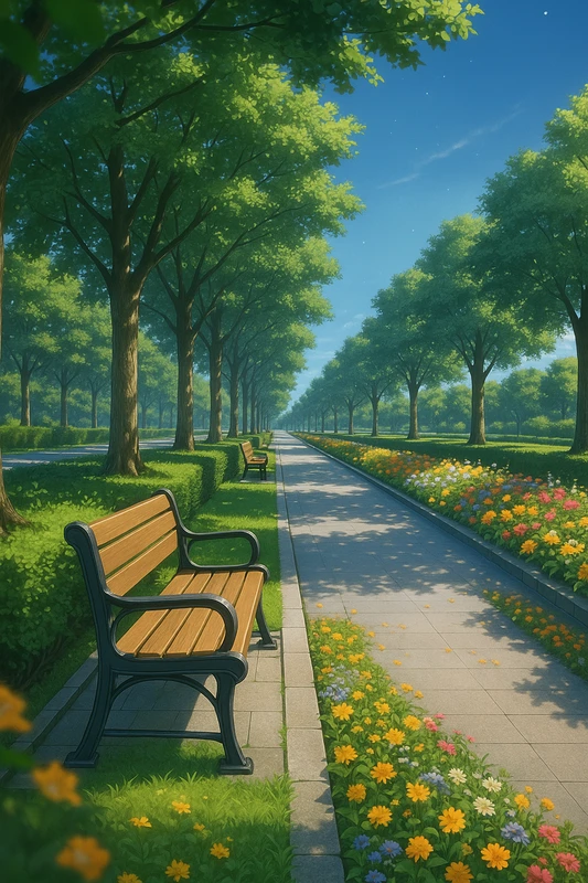 街の緑道のAIイラスト｜プロンプト紹介
