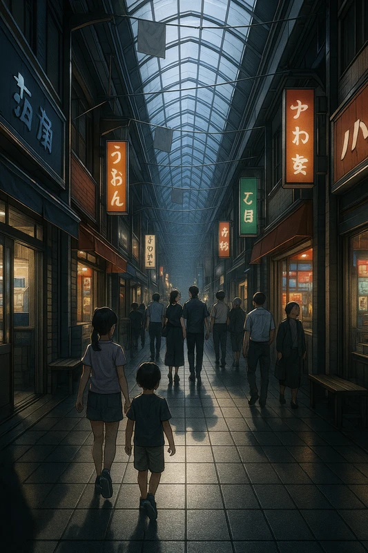 商店街の道のAIイラスト｜プロンプト紹介