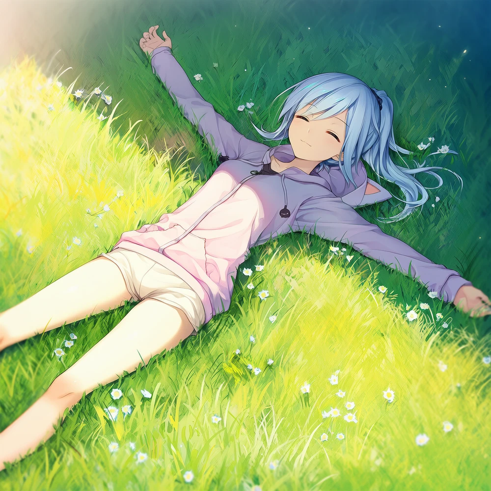 大の字で寝るAI美少女イラスト|プロンプト紹介