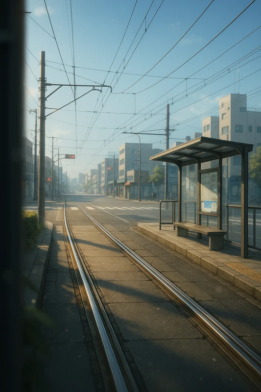 路面電車の道のAIイラスト｜プロンプト紹介