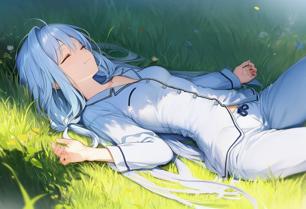 仰向けで寝るAI美少女イラスト|プロンプト紹介
