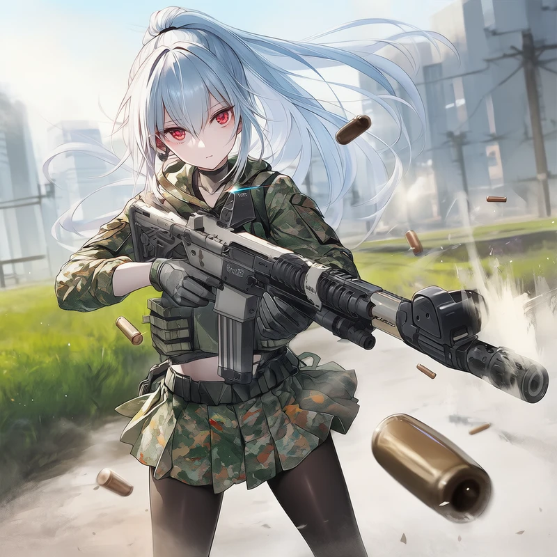 銃を撃って薬莢が飛ぶAIイラスト