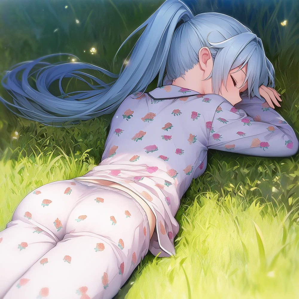 うつ伏せで寝るAI美少女イラスト|プロンプト紹介