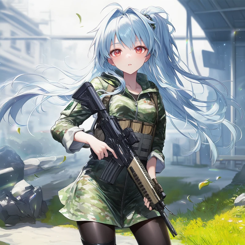 NovelAIで生成|銃を持つ美少女のAIイラスト作例