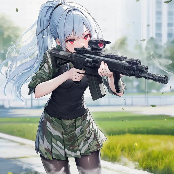銃のスコープを除く美少女のAIイラスト
