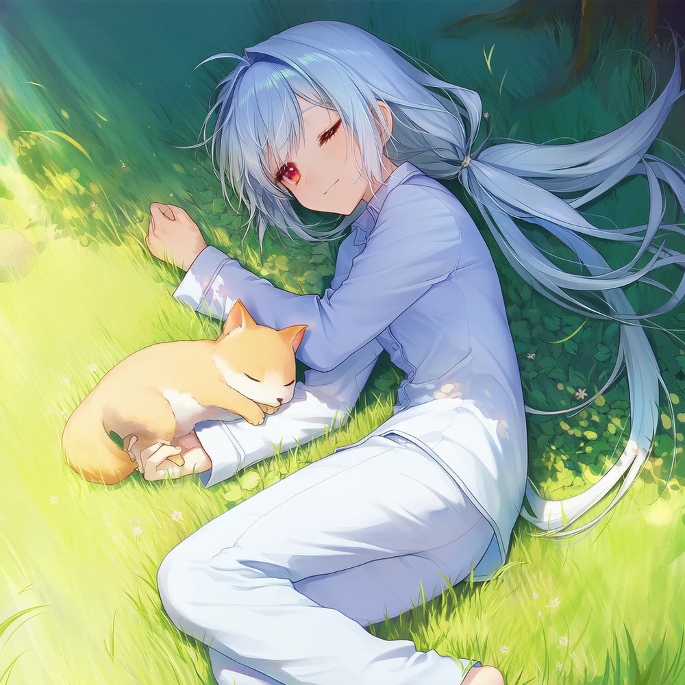 瞳を開けた状態で寝ている美少女AIイラストの作例