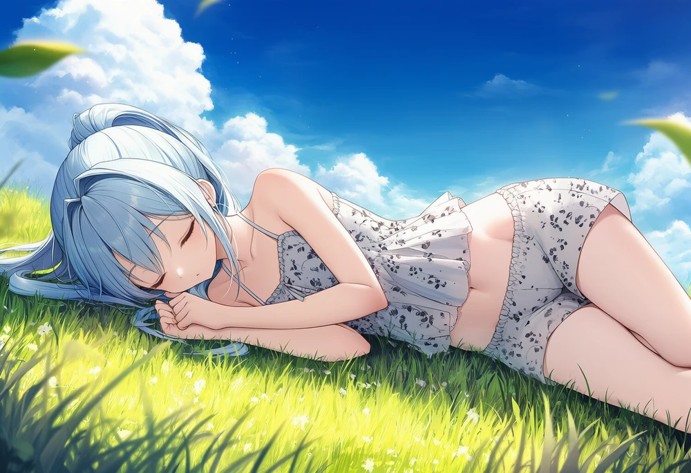横向きで寝るAI美少女イラスト|プロンプト紹介