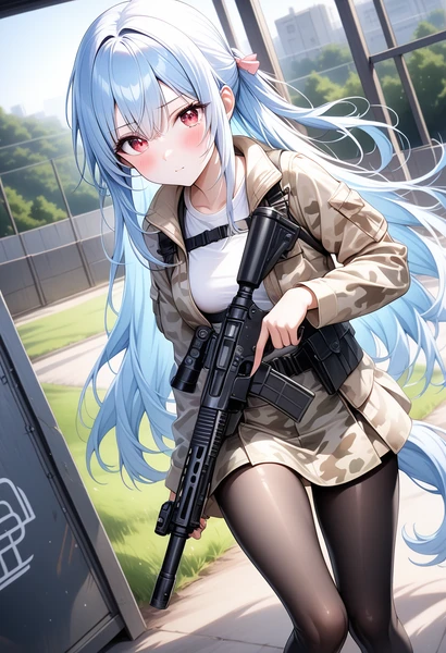 Stable Diffusionで生成|銃を持つ美少女のAIイラスト作例
