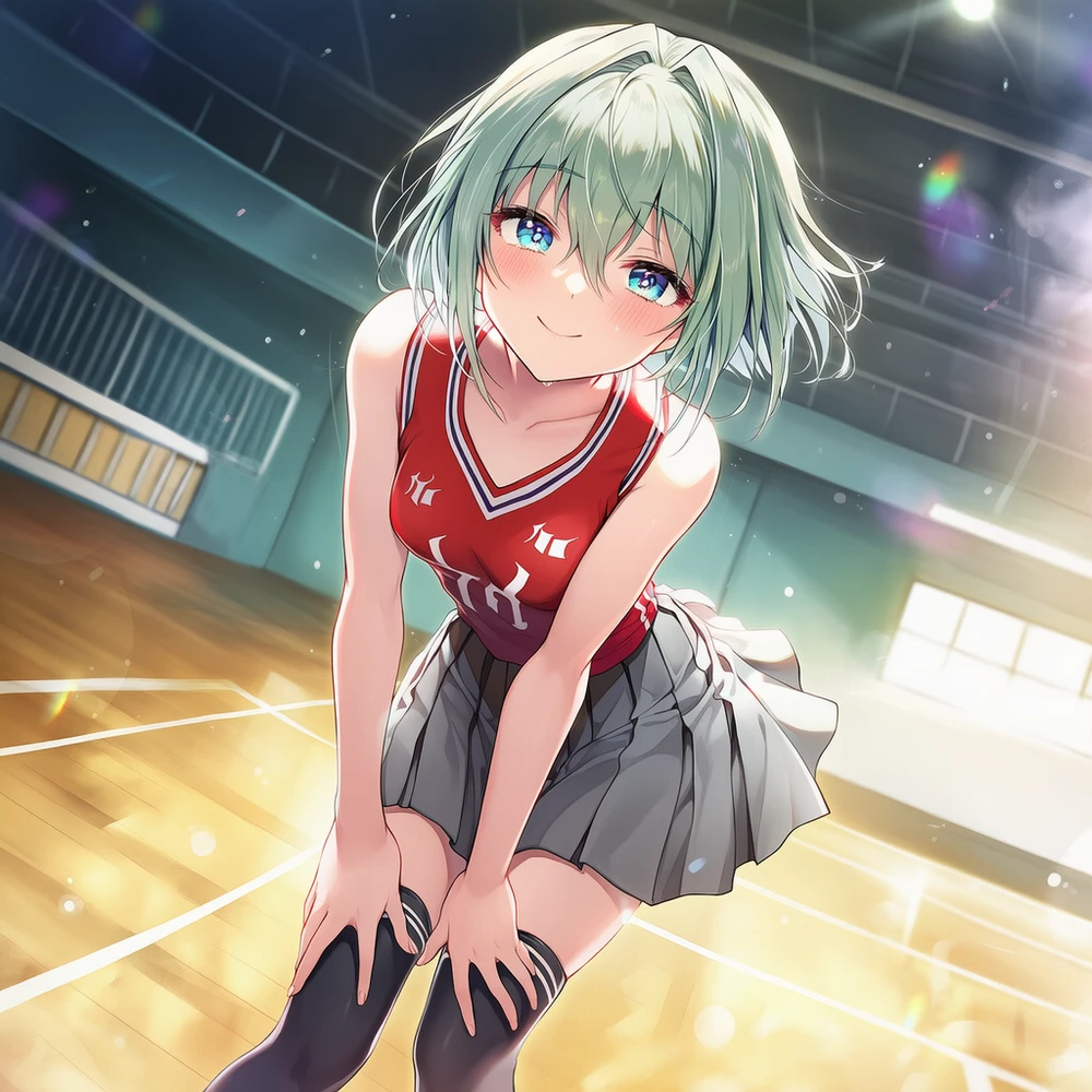 ジャージ上着、プリーツスカートと絶対領域のAI美少女イラスト|プロンプト紹介