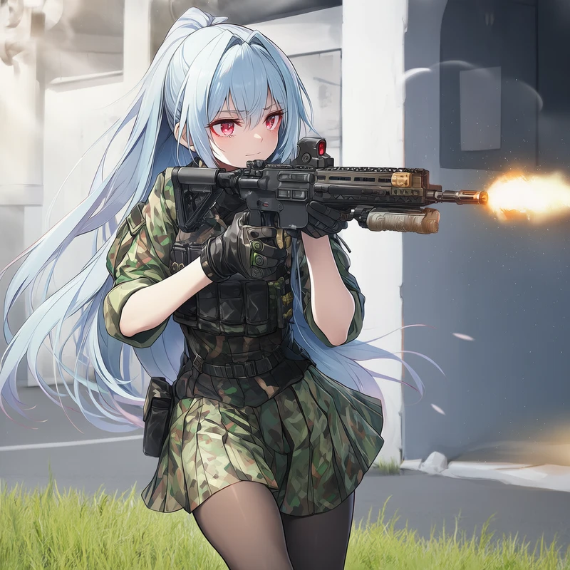 銃を撃つ美少女のAIイラスト