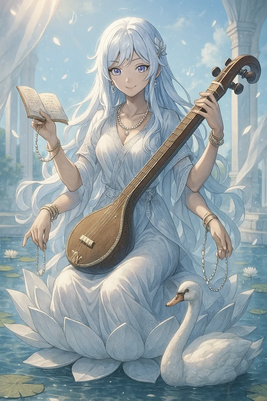 サラスヴァティ（学問・芸術・音楽の女神）｜女神のプロンプト紹介
