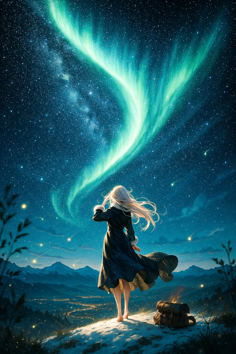 オーロラアーク × 密集した星空｜AI作例とプロンプト紹介