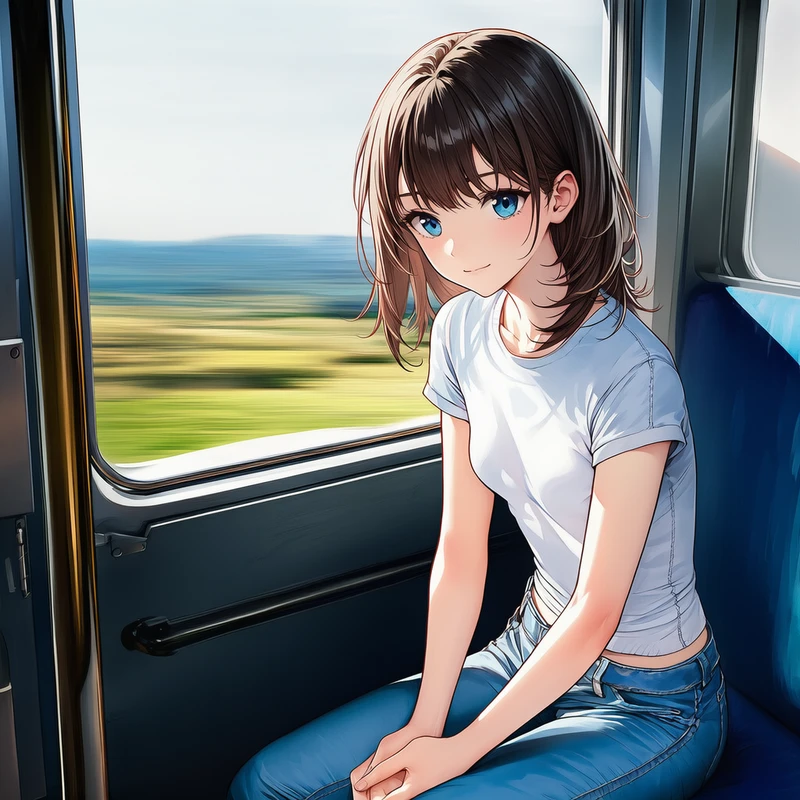 NovelAIで生成した電車内のAIイラスト作例