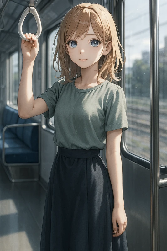 吊革につかまるAIイラスト|プロンプト紹介
