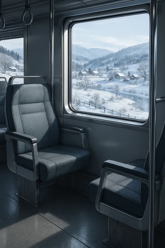 雪景色|電車の車窓からの景色のプロンプト