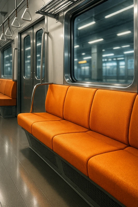 オレンジ色の座席|電車の座席プロンプト紹介